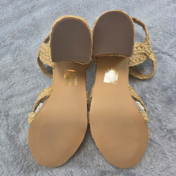 Farylrobin Women 8.5 Tan Block Heel Sandals Woven Raffia Braided Anthropologie - Picture 9 of 9